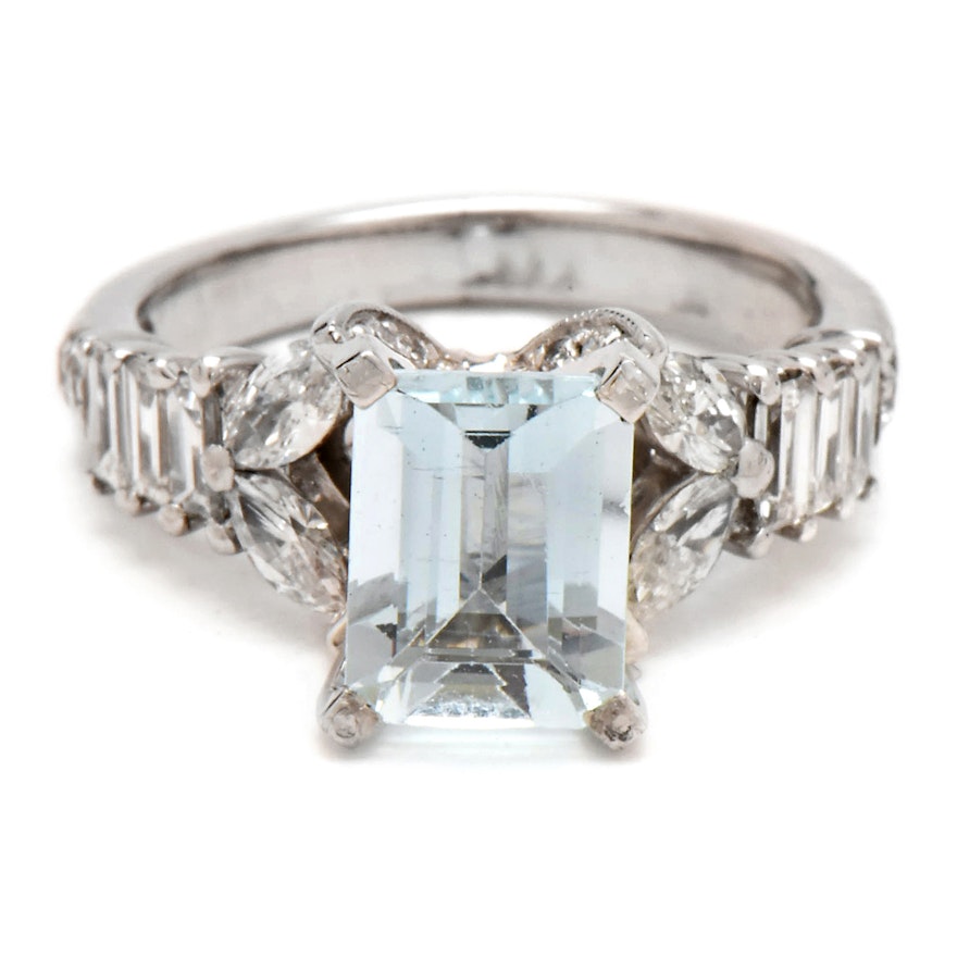 18K White Gold Aquamarine and Diamond Ring