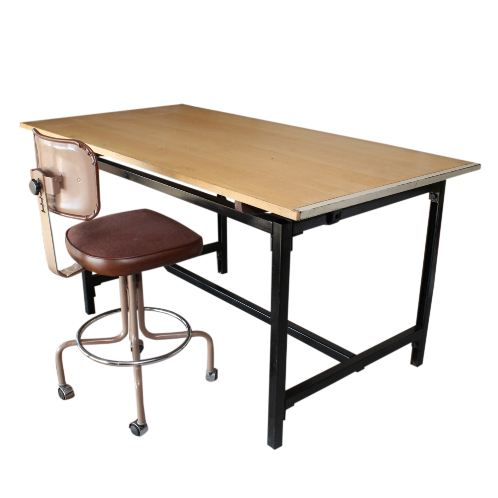 Vintage Drafting Table and Drafting Chair