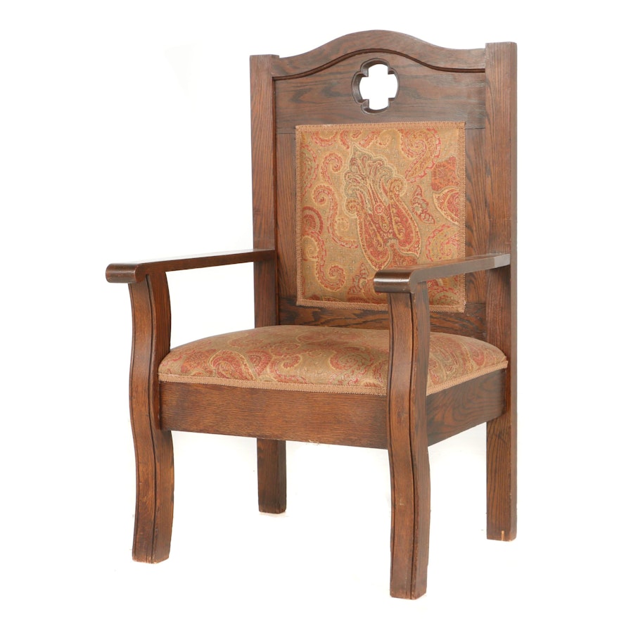 Arts and Crafts Oak Open Armchair, Early 20th Century