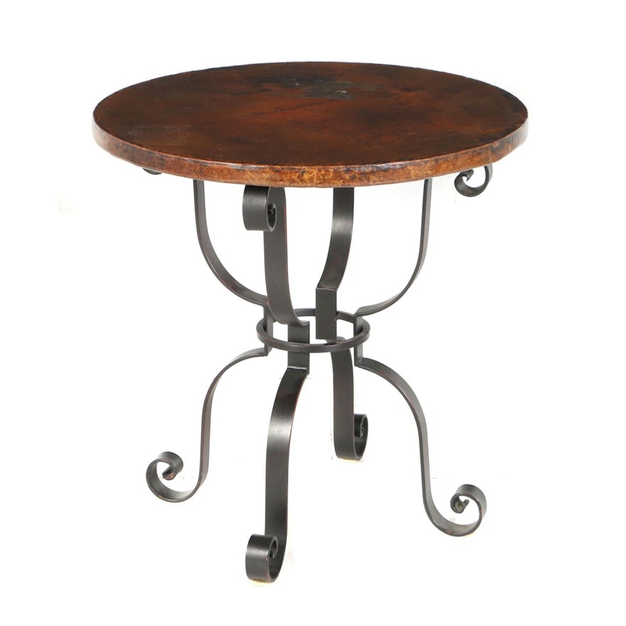 Arhaus Hand Hammered Copper and Iron Round Side Table
