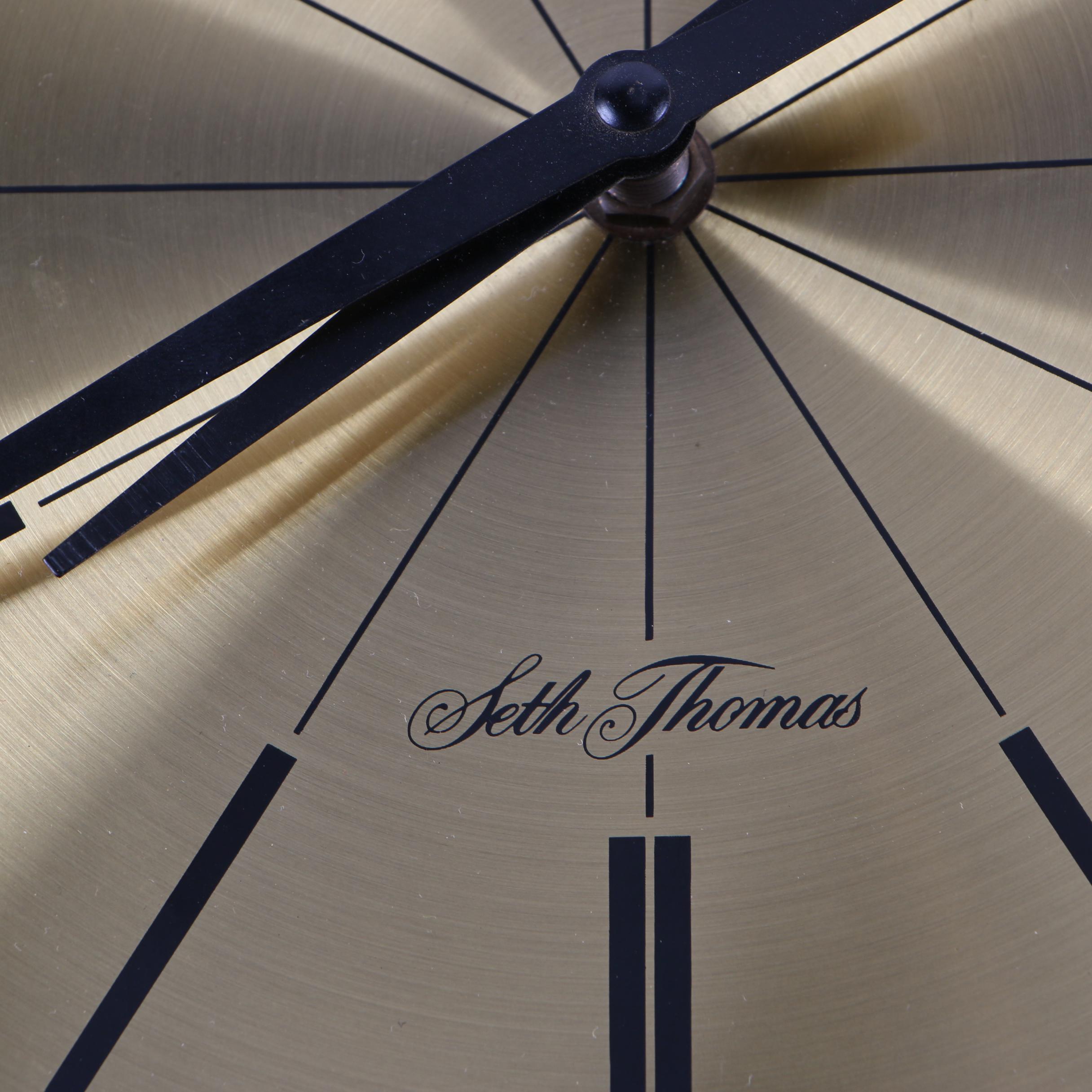 Seth Thomas "Grandeur" Teak and Brass Starburst Wall Clock, Mid-Century