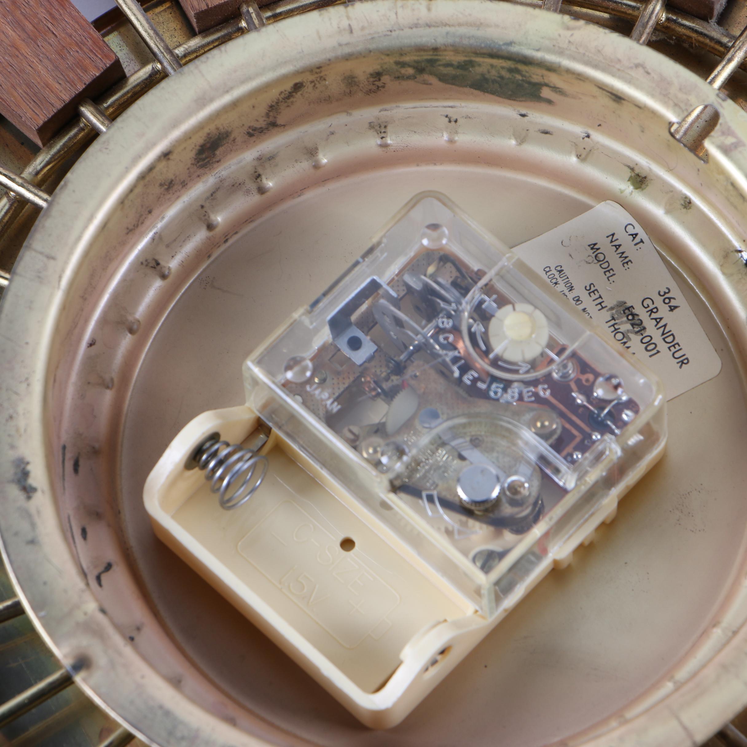 Seth Thomas "Grandeur" Teak and Brass Starburst Wall Clock, Mid-Century