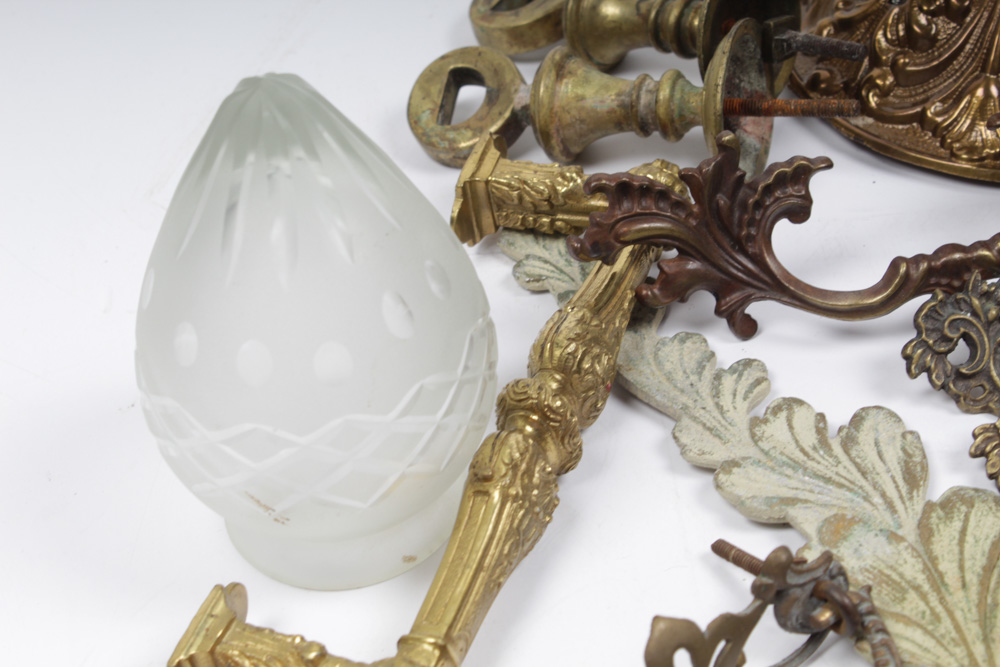 Art Deco Style Glass Shades, Ceiling Light Fixture and Hardware