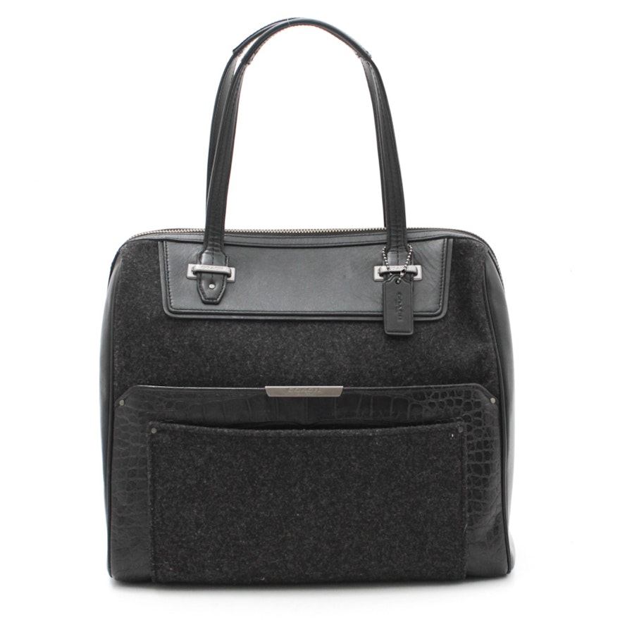 Coach Taylor Bowler Wool and Leather Satchel Bag