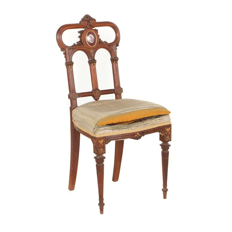 Renaissance Revival Parcel-Gilt and Porcelain-Mounted Rosewood Parlor Chair