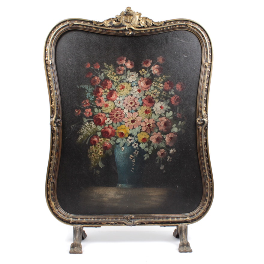 Tole Painted Still Life Fire Screen