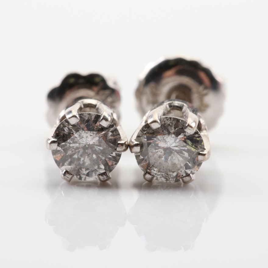 14K White Gold Diamond Stud Earrings