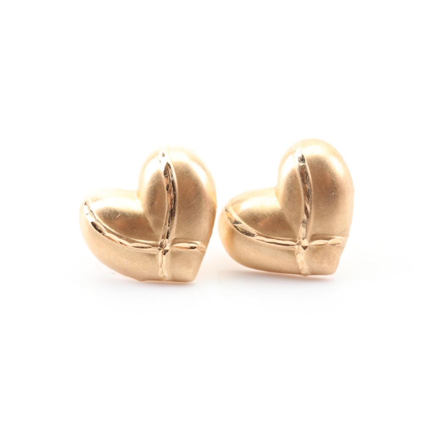 14K Yellow Gold Heart Earrings