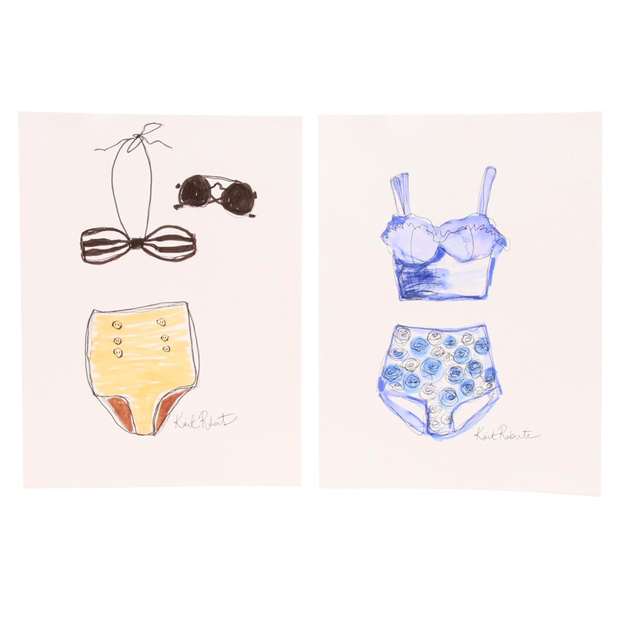 Kait Roberts Watercolor Paintings "Paycheck Friday" & "Sunday Blues"
