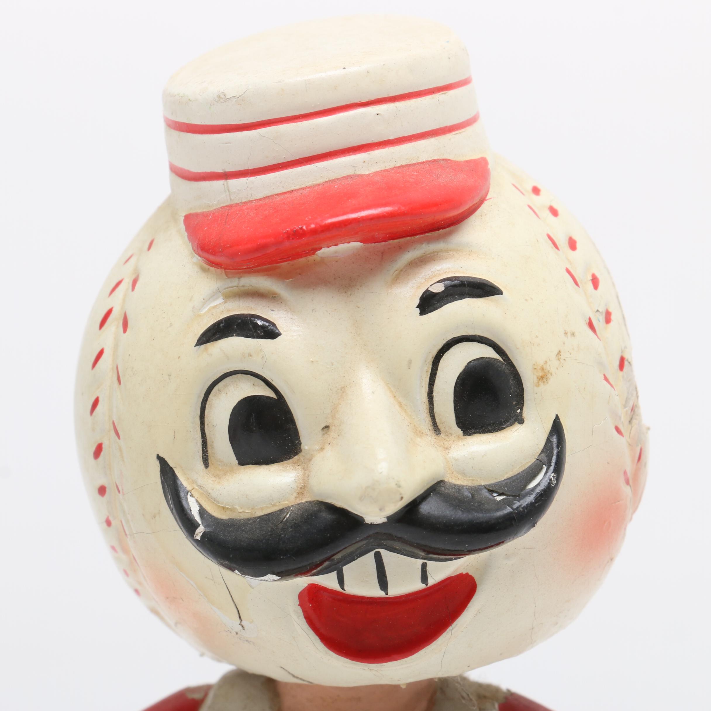 1960s Mr. Redlegs Paper Mache Bobblehead Doll and Drinking Glass
