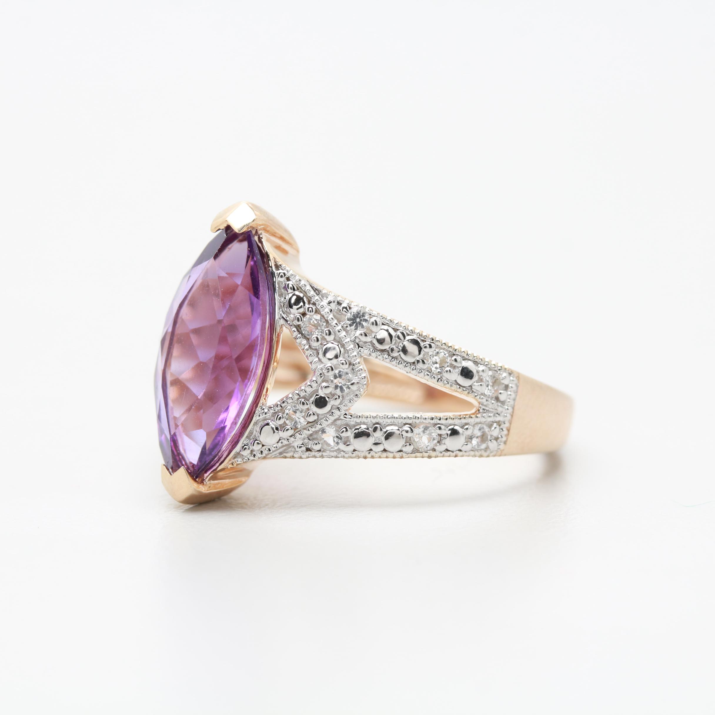 Gold Wash on Sterling Sliver Amethyst and White Topaz Ring