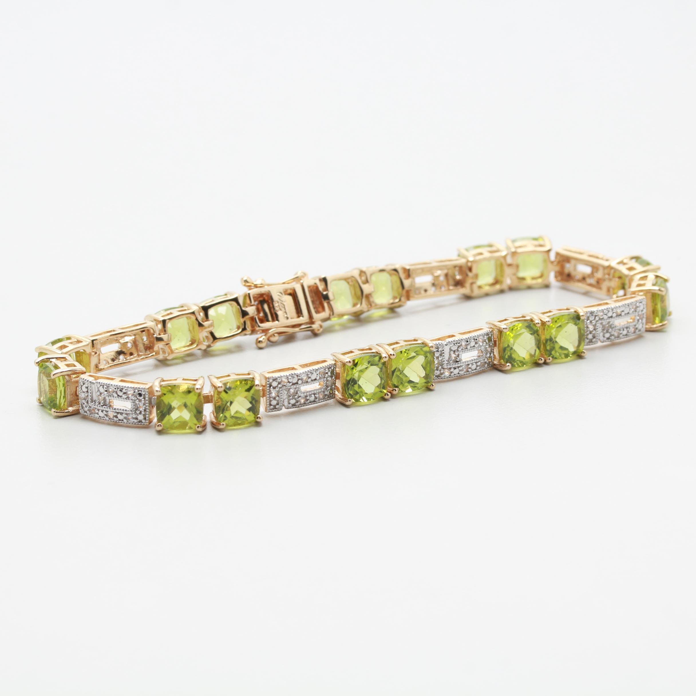 Gold Wash on Sterling Silver Peridot and White Topaz Bracelet