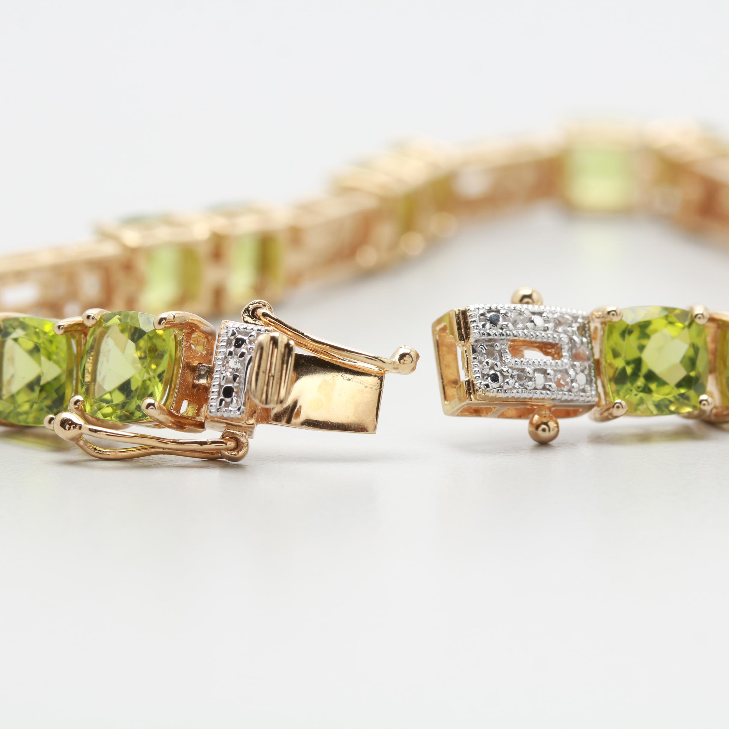 Gold Wash on Sterling Silver Peridot and White Topaz Bracelet