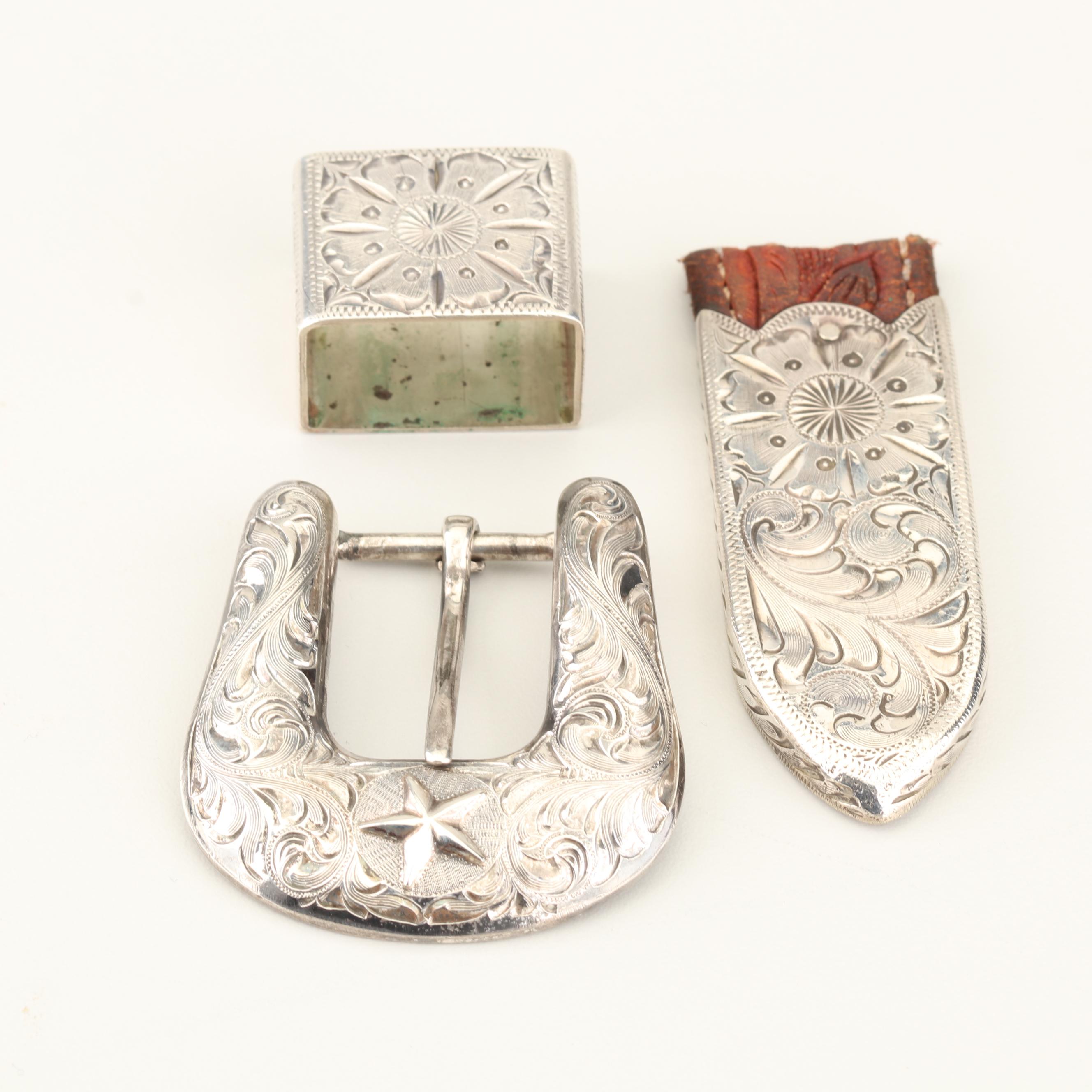 Vogt Handcrafted Sterling Silver Belt Buckle, Keeper and Tip, made in Old Mexico