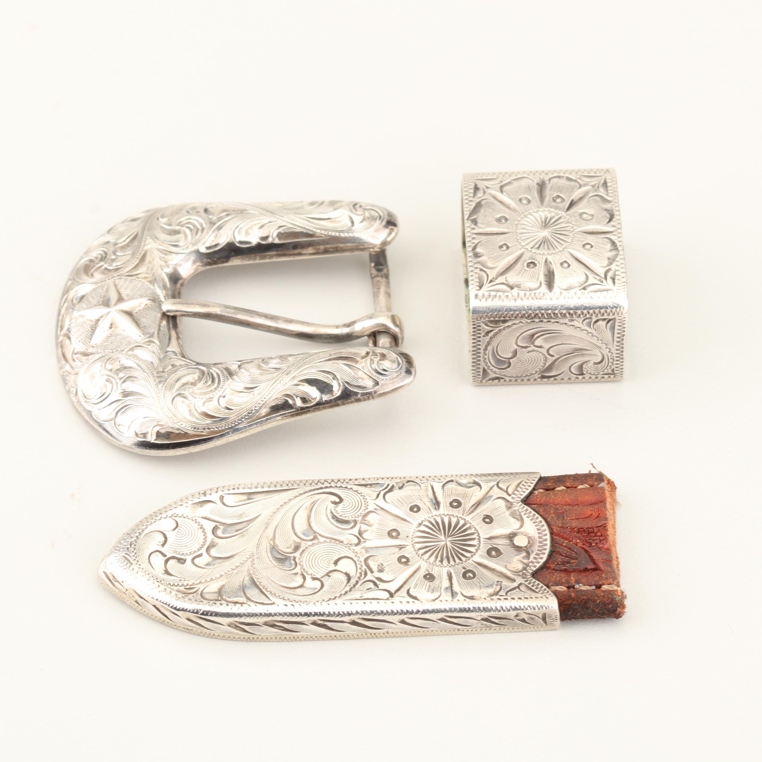 Vogt Handcrafted Sterling Silver Belt Buckle, Keeper and Tip, made in Old Mexico
