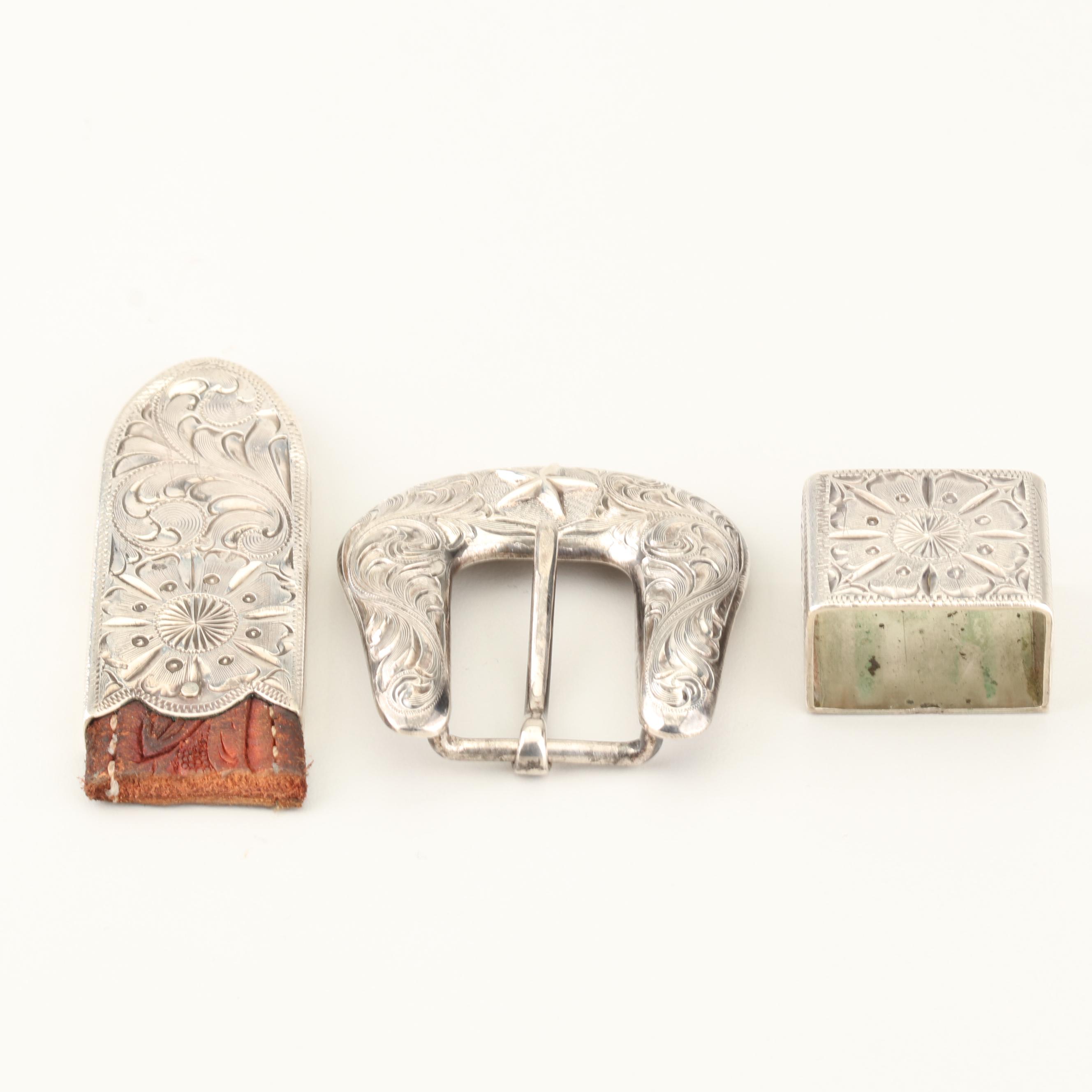 Vogt Handcrafted Sterling Silver Belt Buckle, Keeper and Tip, made in Old Mexico