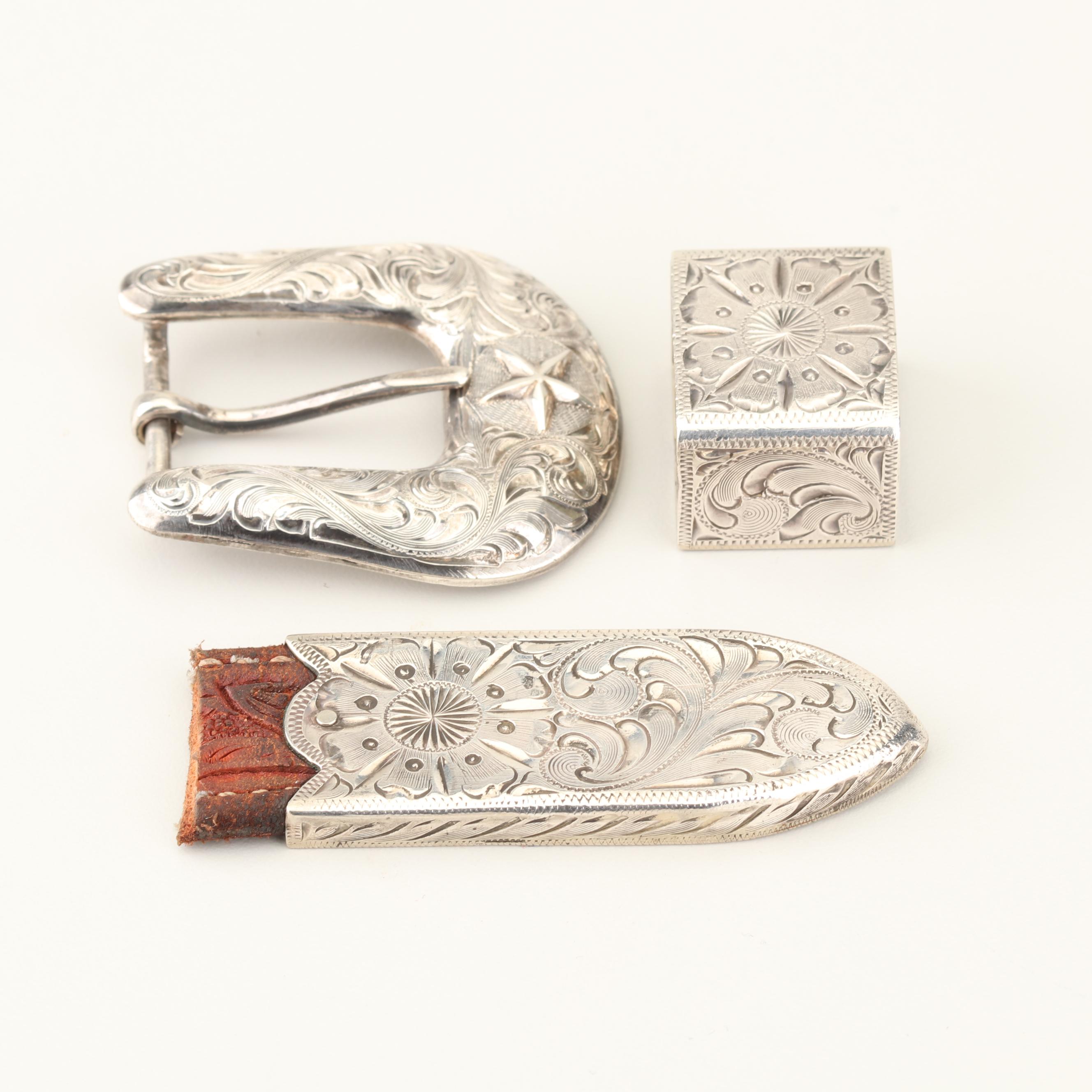 Vogt Handcrafted Sterling Silver Belt Buckle, Keeper and Tip, made in Old Mexico