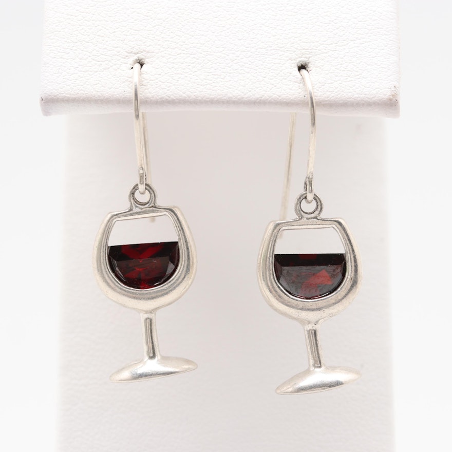 Silpada Sterling Silver Garnet Wine Glass Earrings