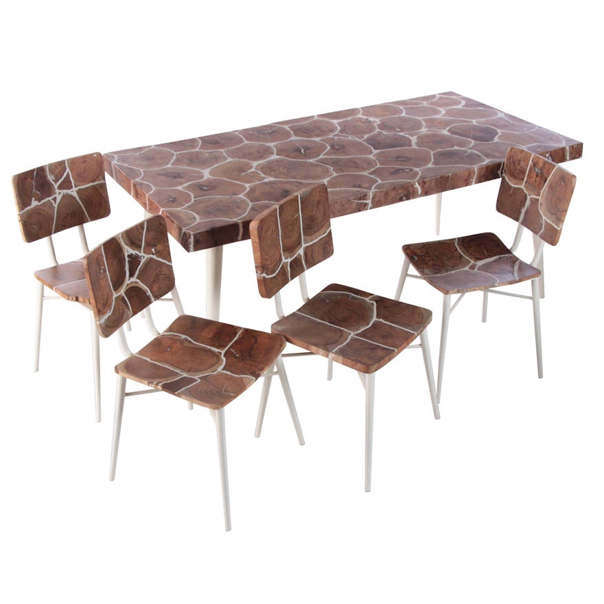 "Organics" Wood and Enamel Dining Table and Chairs, 21st Century