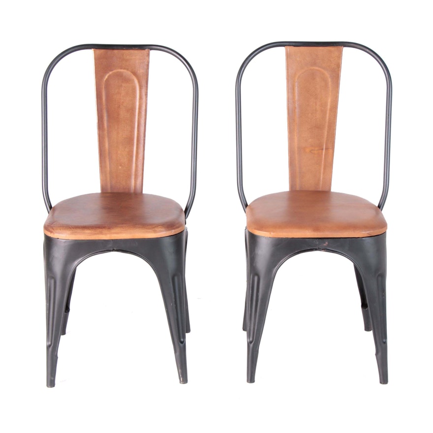 Industrial Style "Tackshop" Leather and Metal Dining Chairs