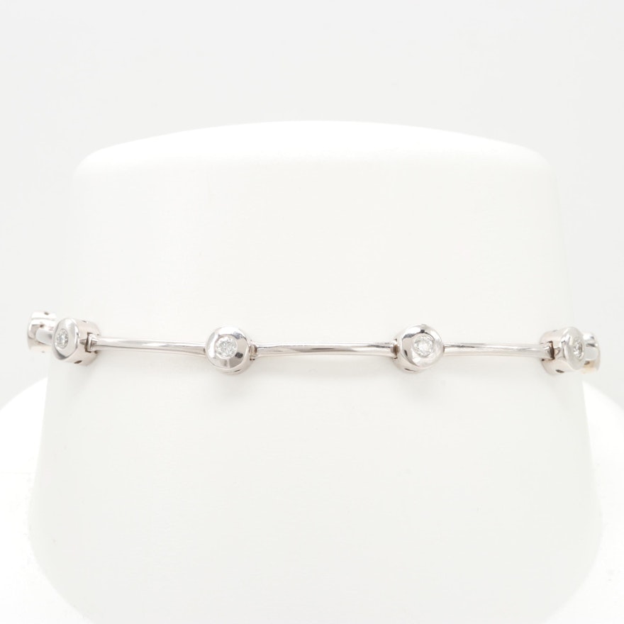 14K White Gold Diamond Station Bracelet