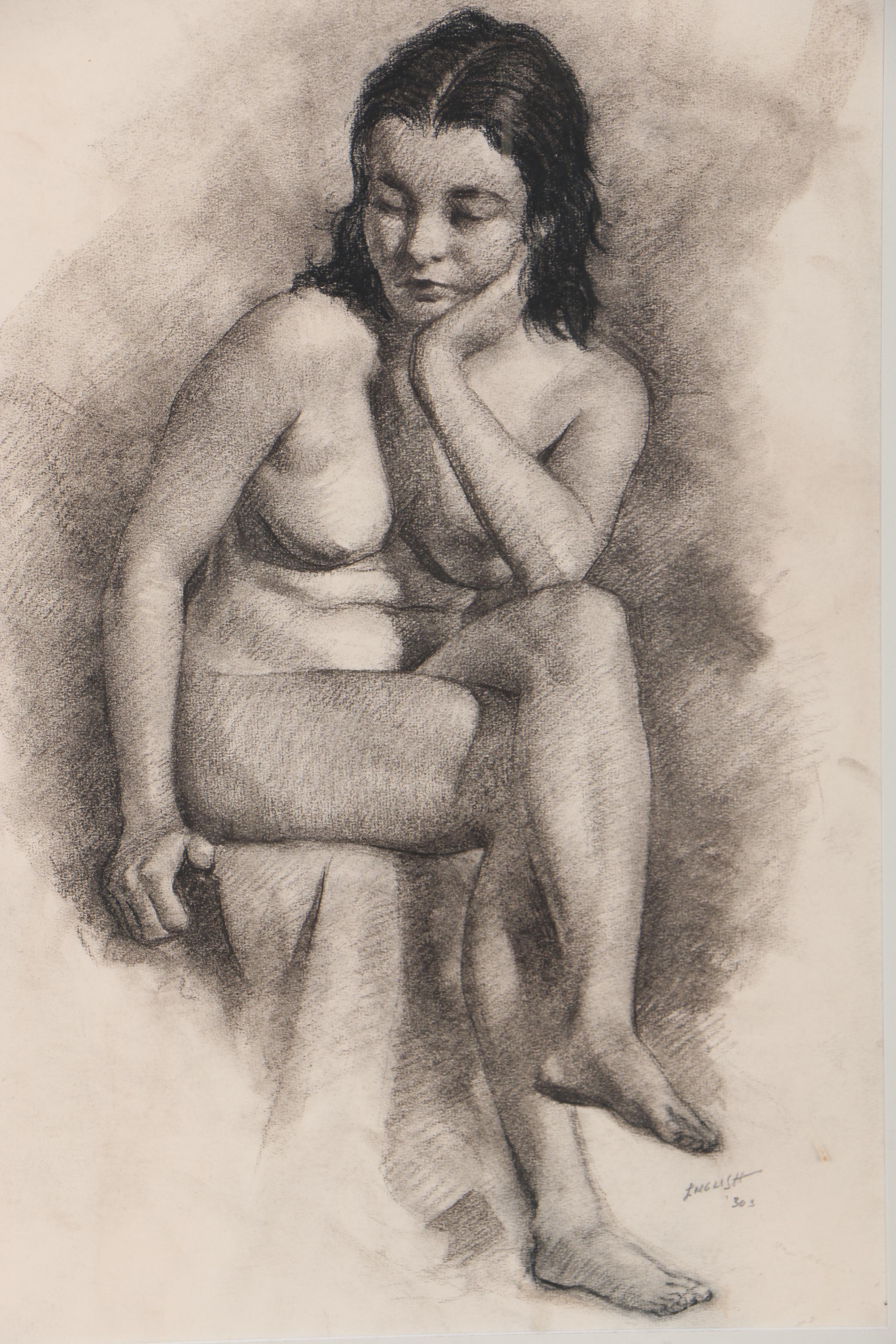 1930 Figural Charcoal Drawing