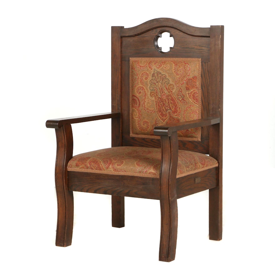 Arts and Crafts Oak Open Armchair, Early 20th Century