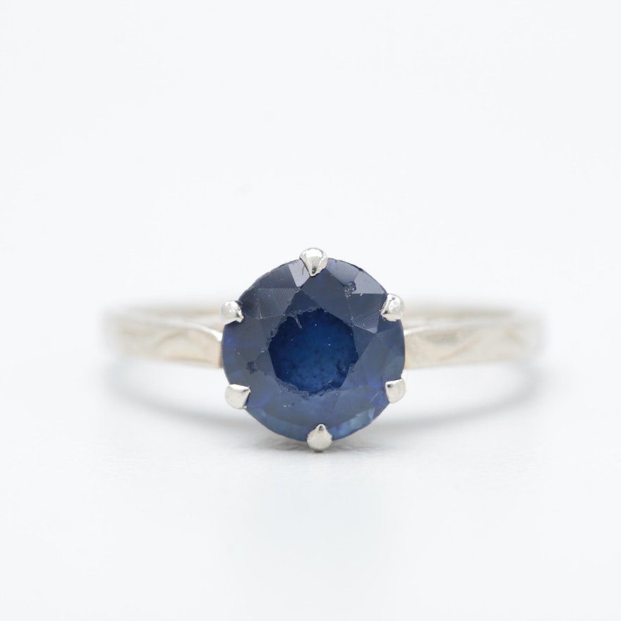 14K White Gold Synthetic Sapphire Ring