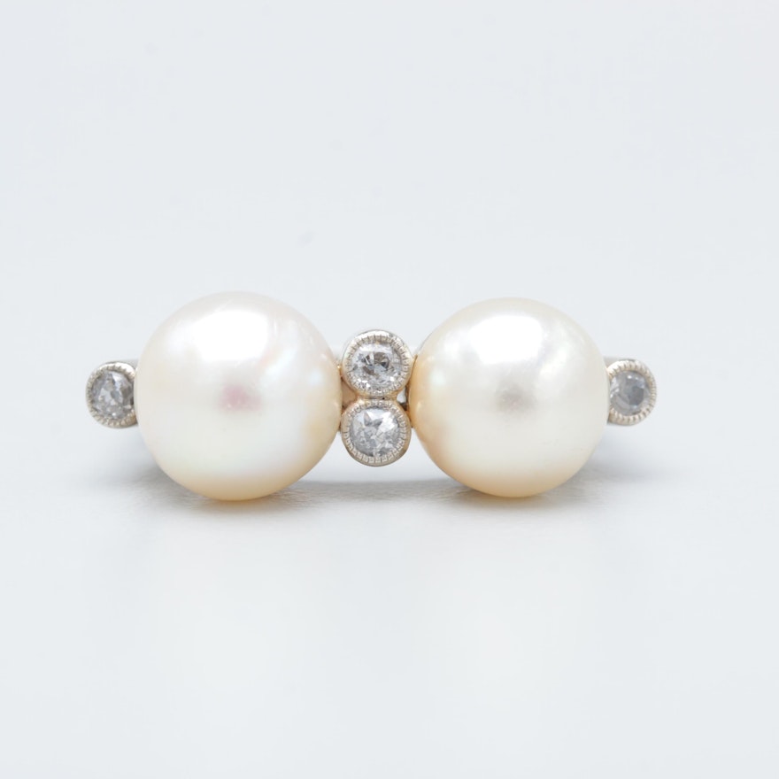 Weiss 14K Yellow Gold Cultured Pearl and Diamond Ring