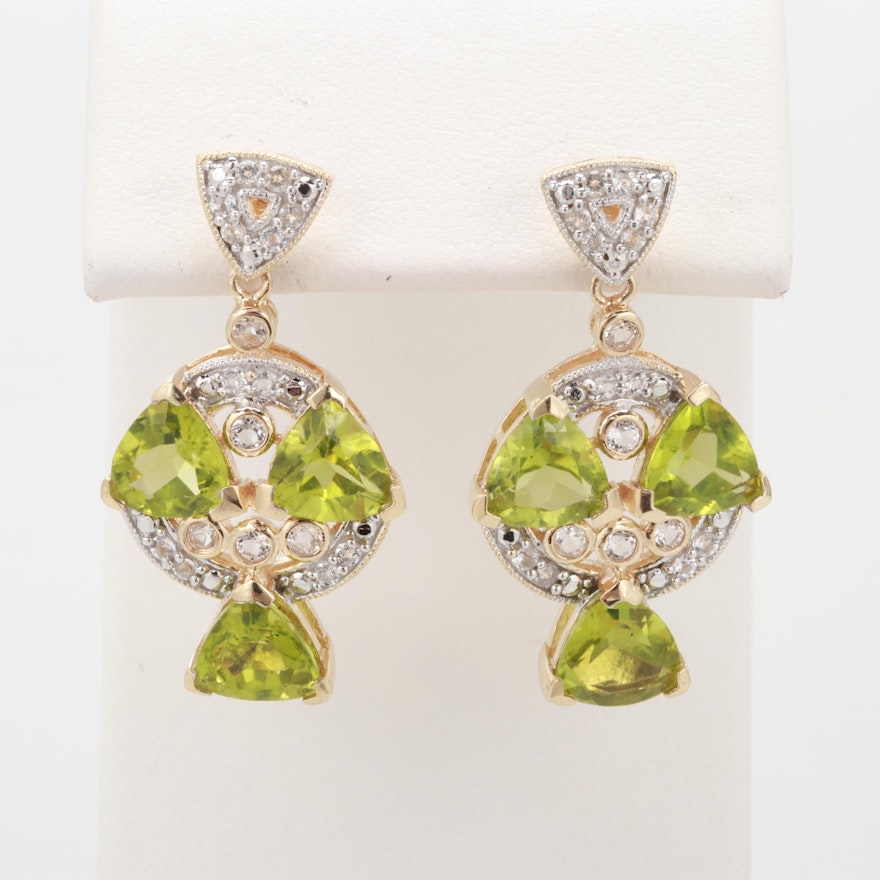 Sterling Silver Peridot and White Topaz Earrings
