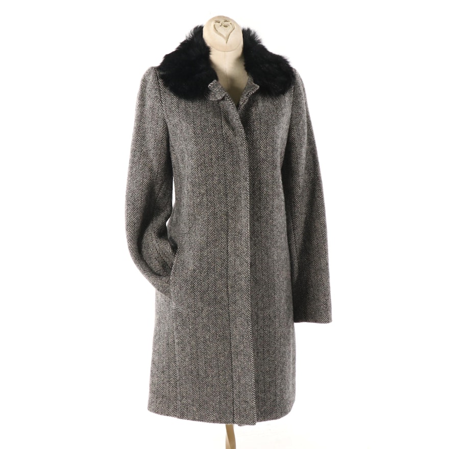 Women's Banana Republic Herringbone Wool Coat with Shearling Collar