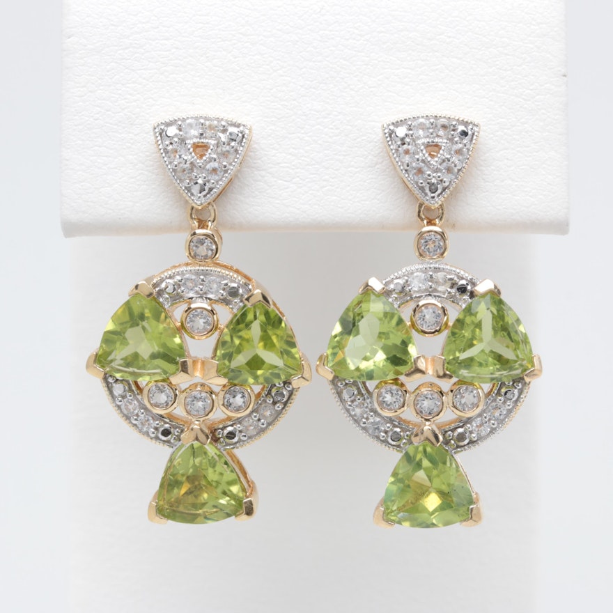 Sterling Silver Peridot and White Topaz Earrings