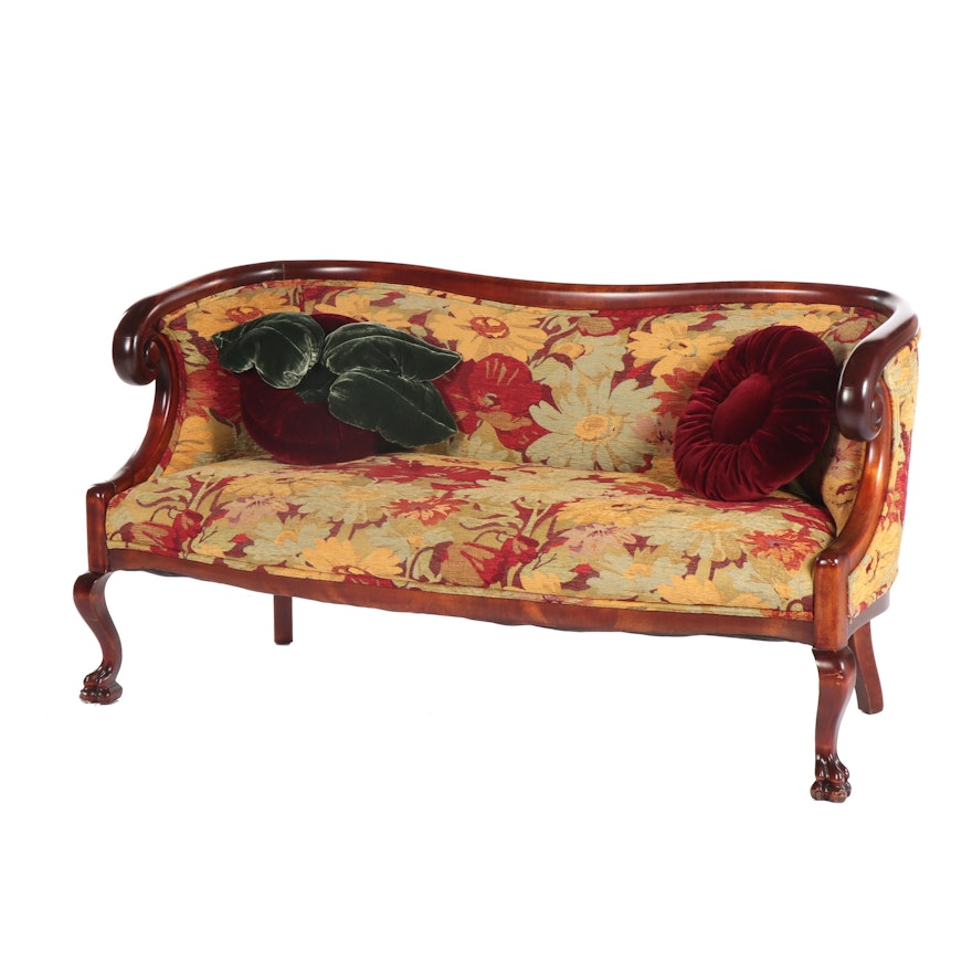Empire Style Upholstered Mahogany Cabriole Loveseat, 20th/21st Century