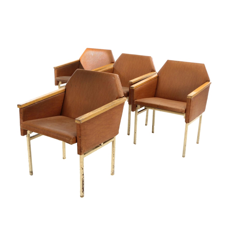 Metal and Wood Frame Upholstered Theater Seats, Mid-20th Century