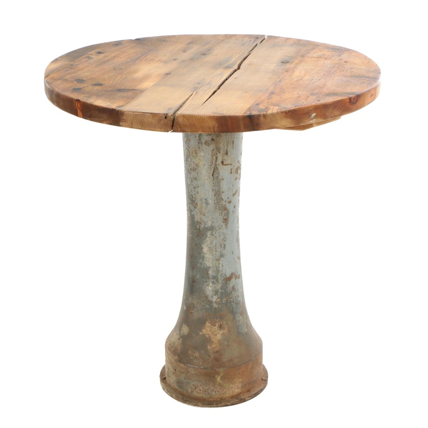 Metal and Pine Pedestal Table, Early 20th Century