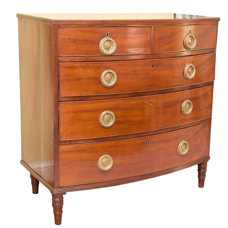 Federal Mahogany Bow Front Five-Drawer Chest, Early 19th Century