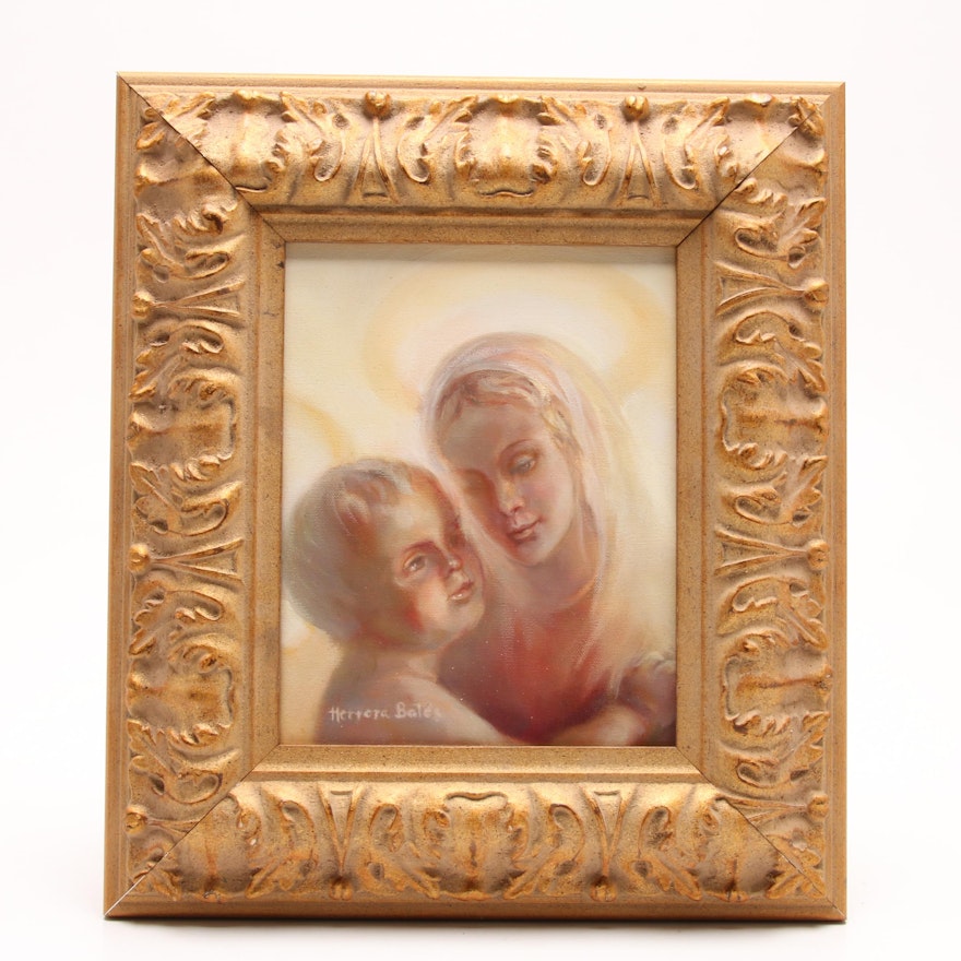 Rosa Herrera Bates Oil Painting of Mother and Child