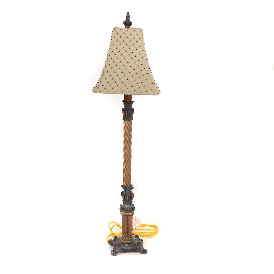Jene's Collection Twist Candle Stand Table Lamp with Bead Accented Shade