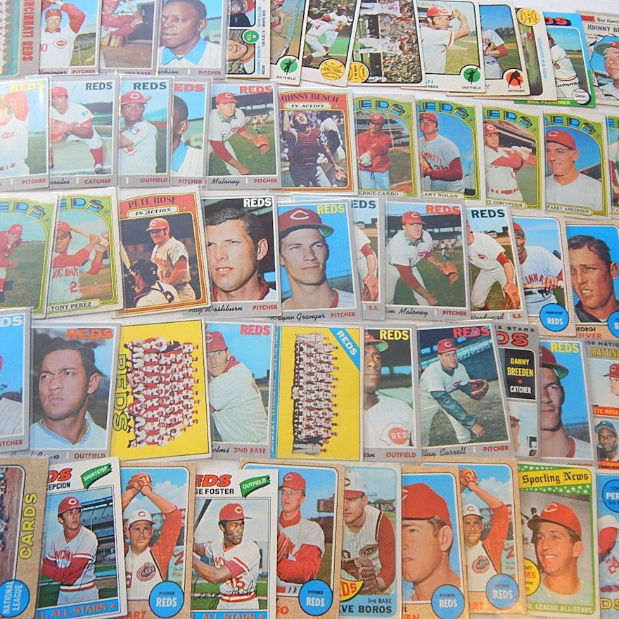 1960s/1970s Cincinnati Reds Topps Baseball Card Collection - 65 Count Lot