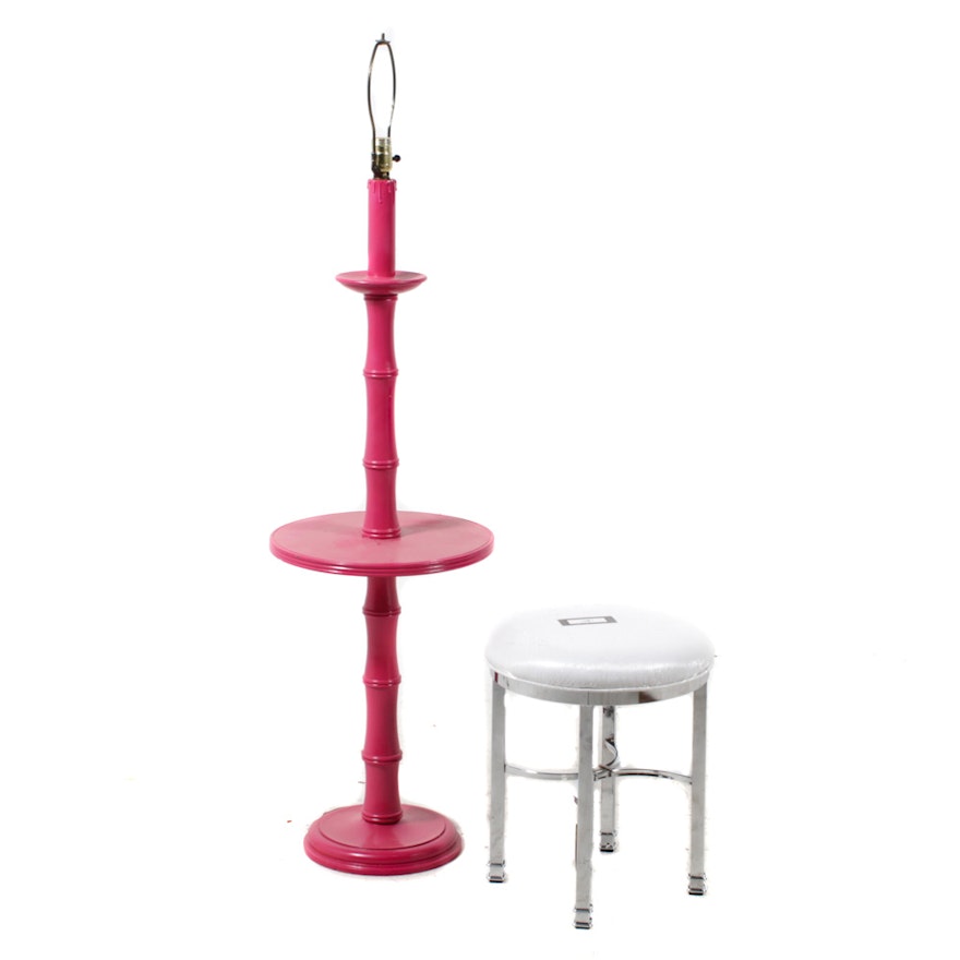 R&K Collections Footstool with Pink Floor Lamp