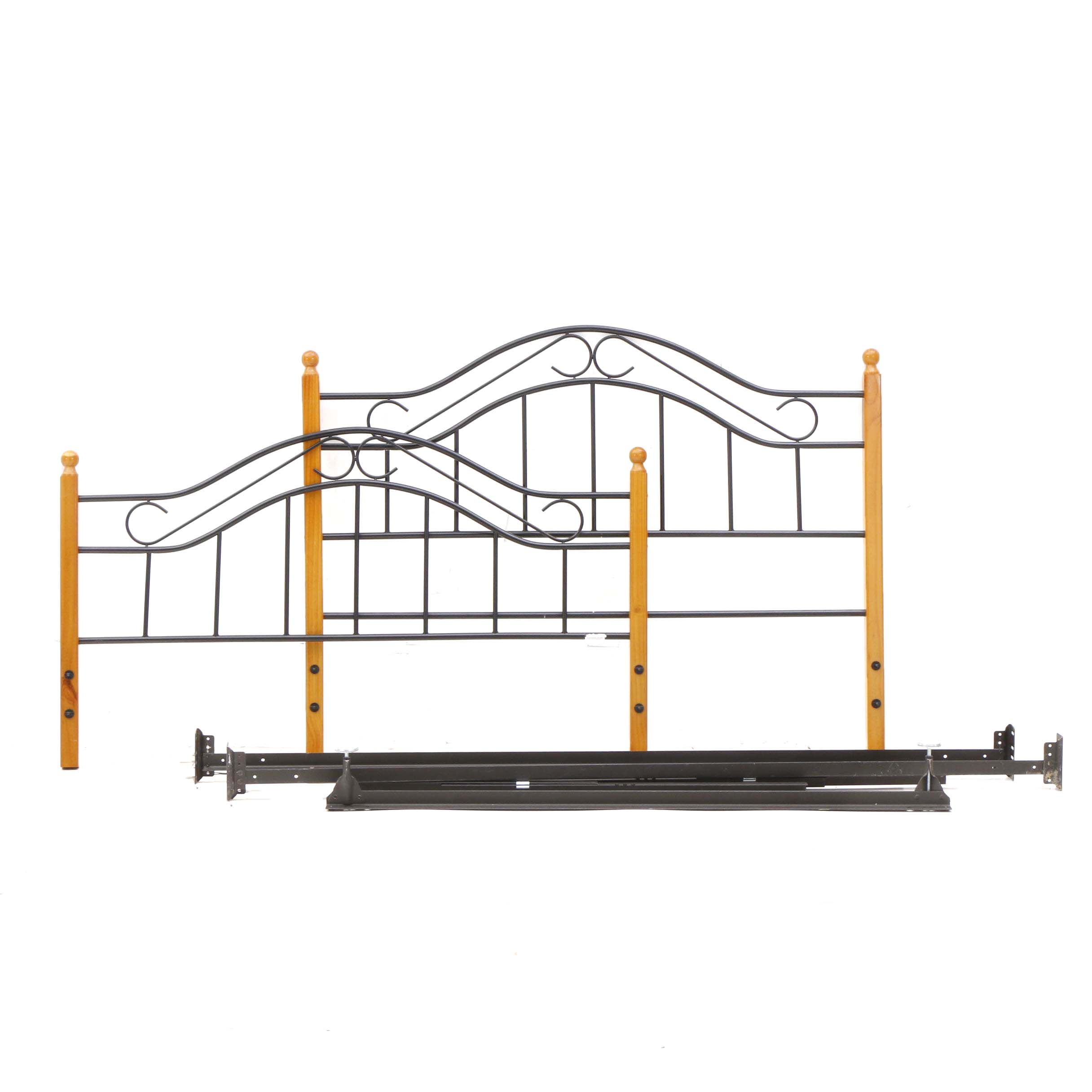 Contemporary Queen Size Metal and Wood Bed Frame with Side Rails
