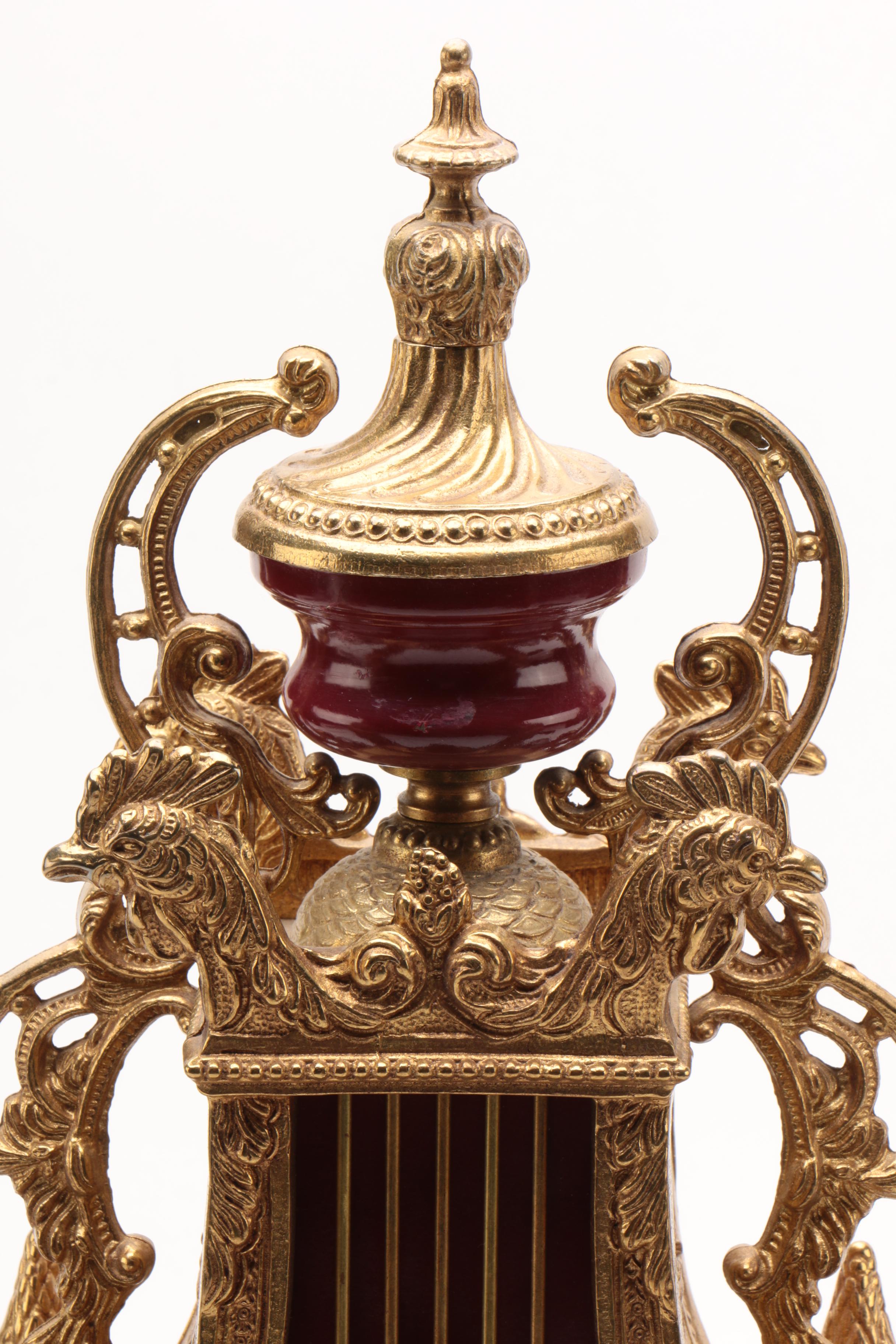 Brevettato Italian Imperial Clock Garniture Set, 1980s