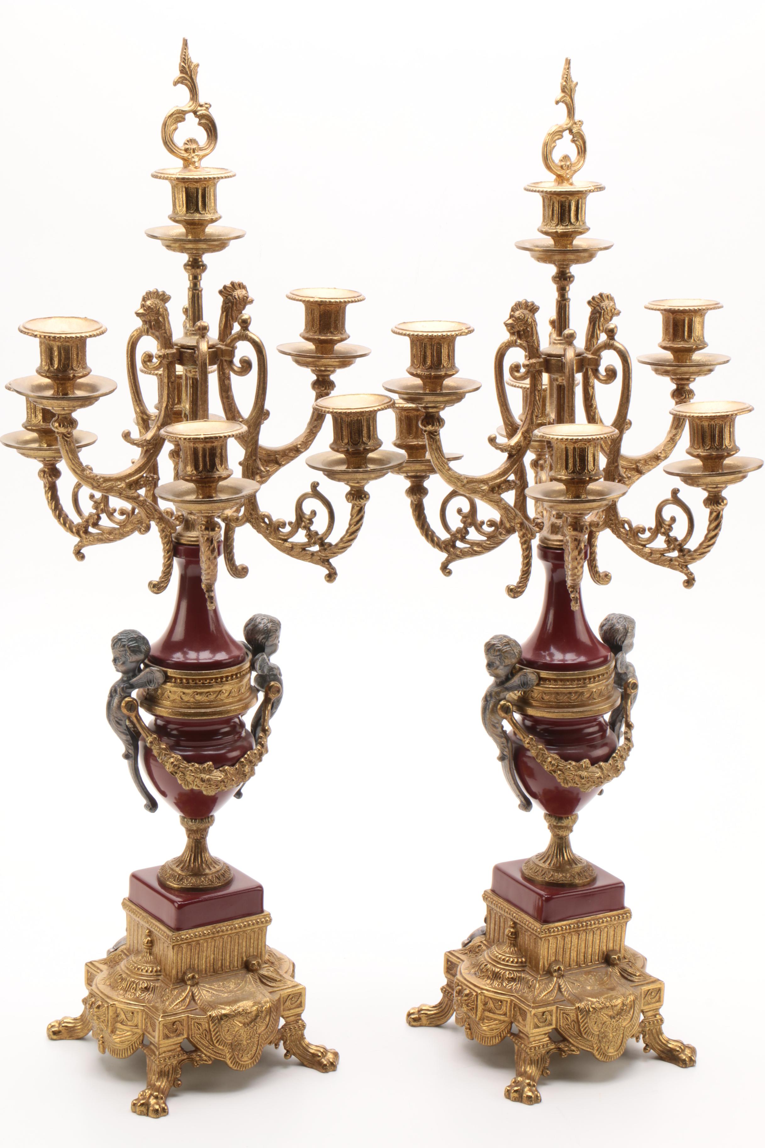 Brevettato Italian Imperial Clock Garniture Set, 1980s