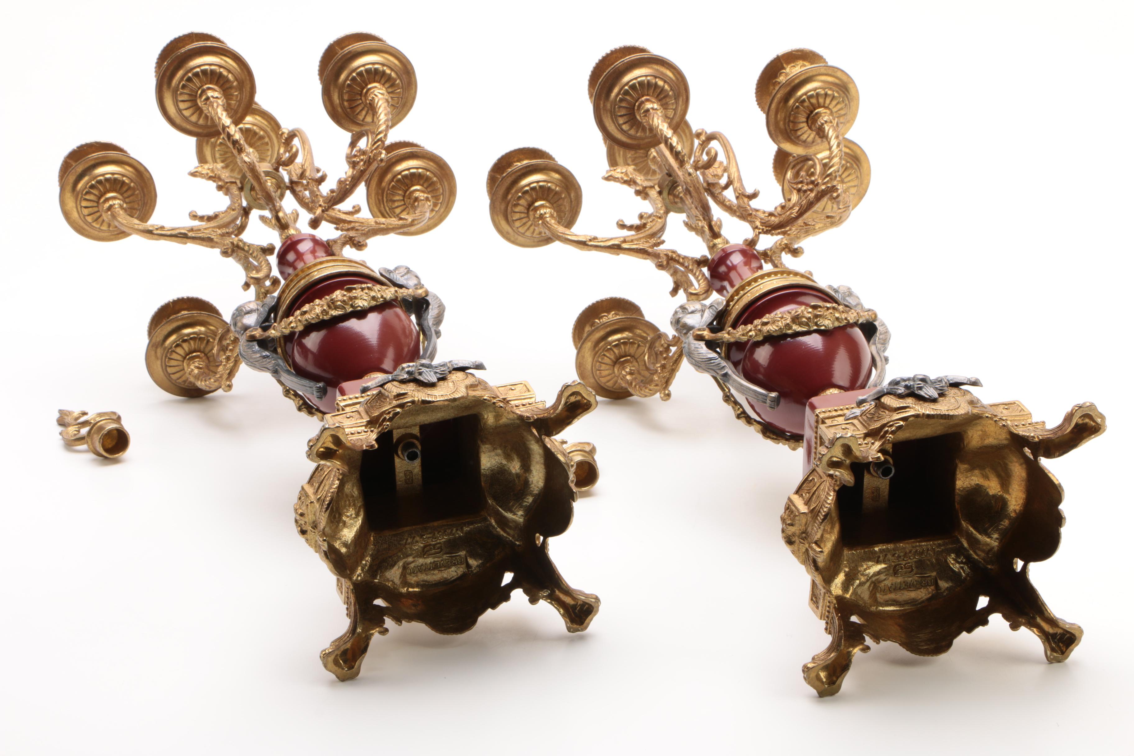 Brevettato Italian Imperial Clock Garniture Set, 1980s