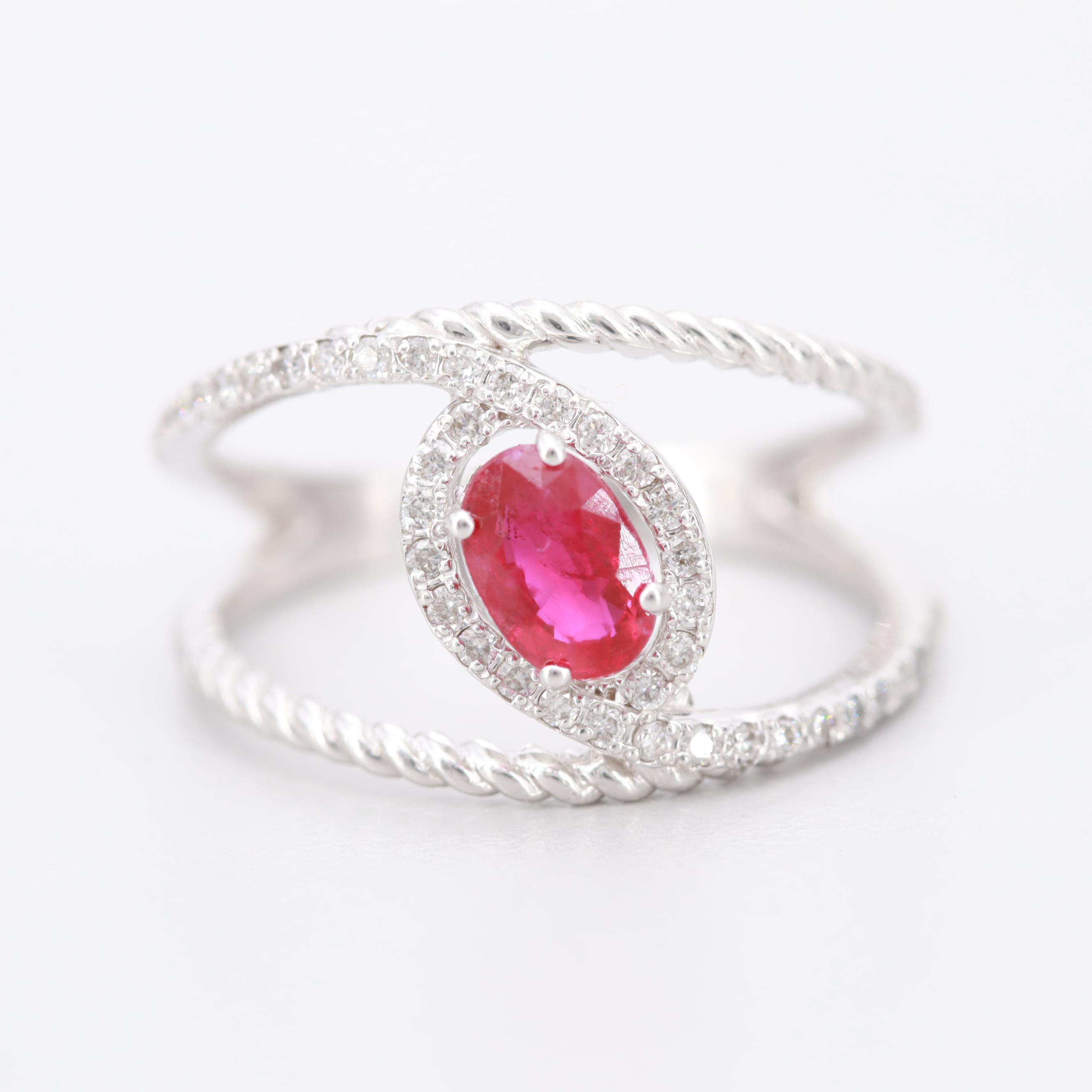14K White Gold Ruby and Diamond Ring