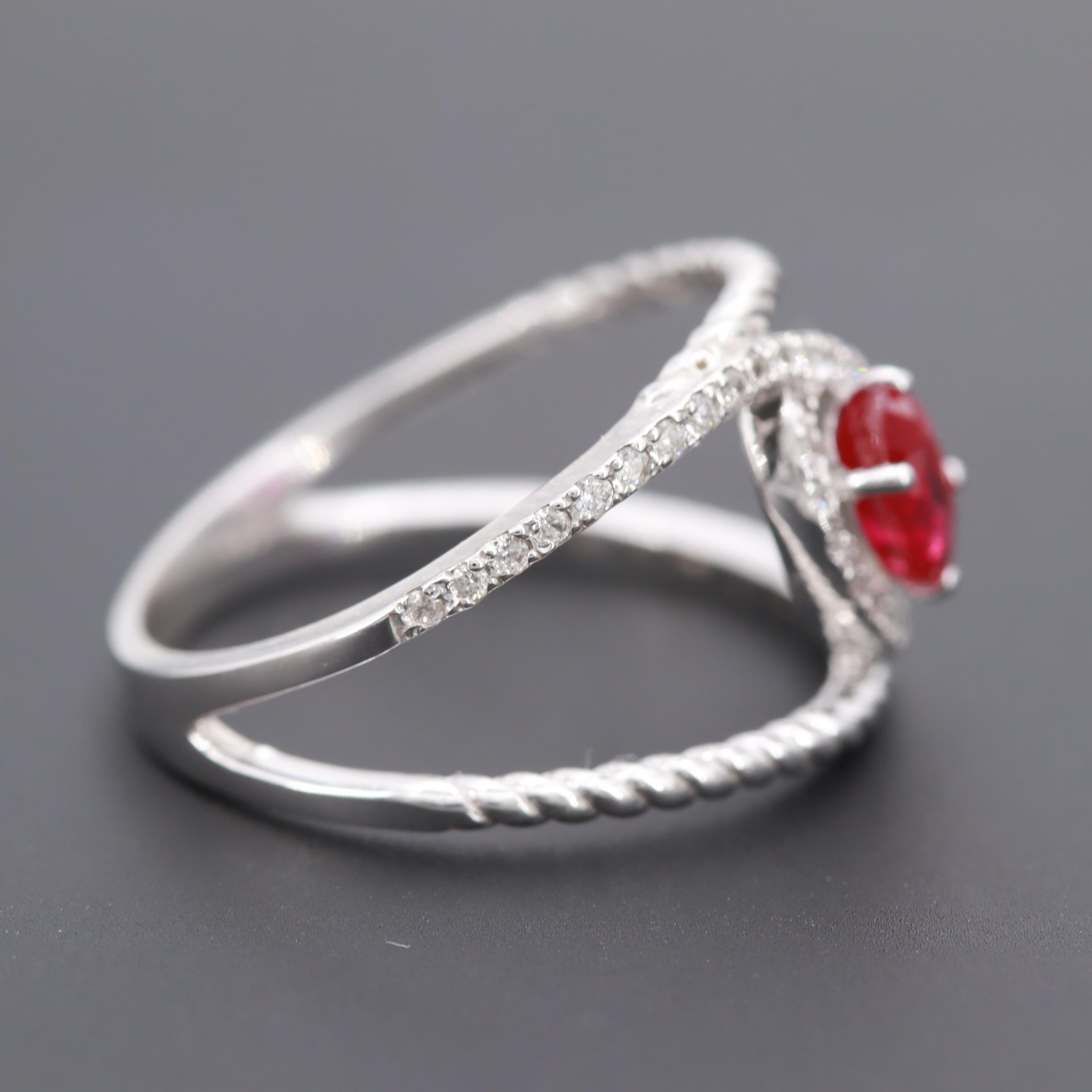 14K White Gold Ruby and Diamond Ring