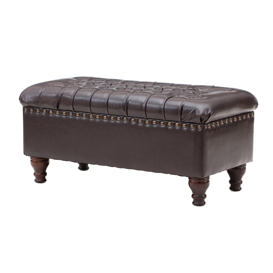 Kirkland Storage Ottoman with Button Tufted Leather Lid