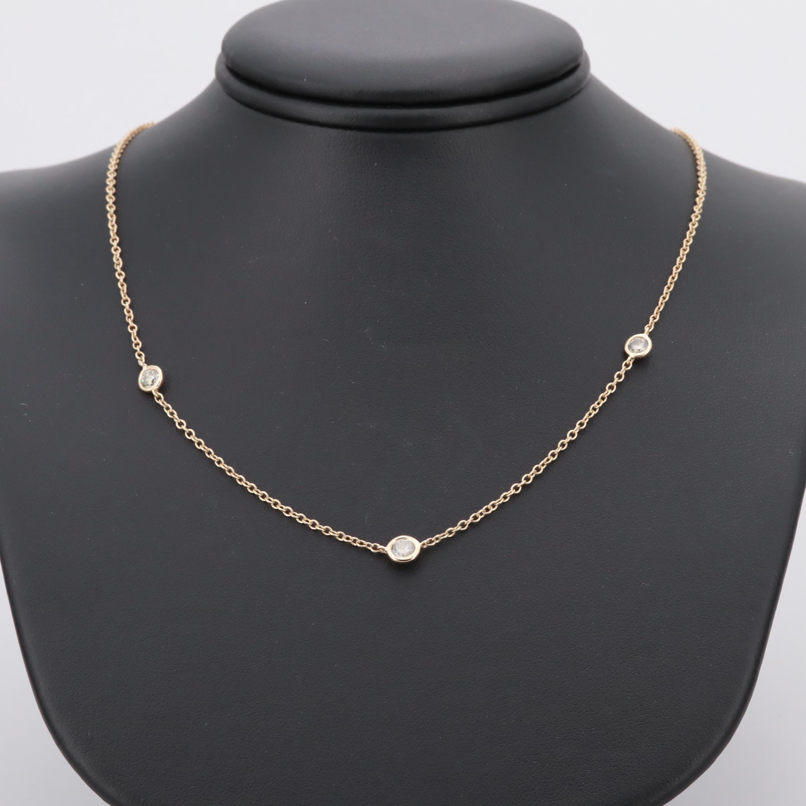 14K Yellow Gold Diamond Station Necklace