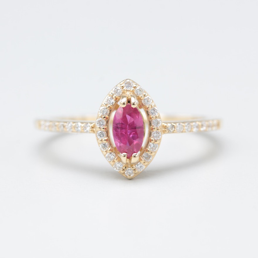 14K Yellow Gold Ruby and Diamond Ring