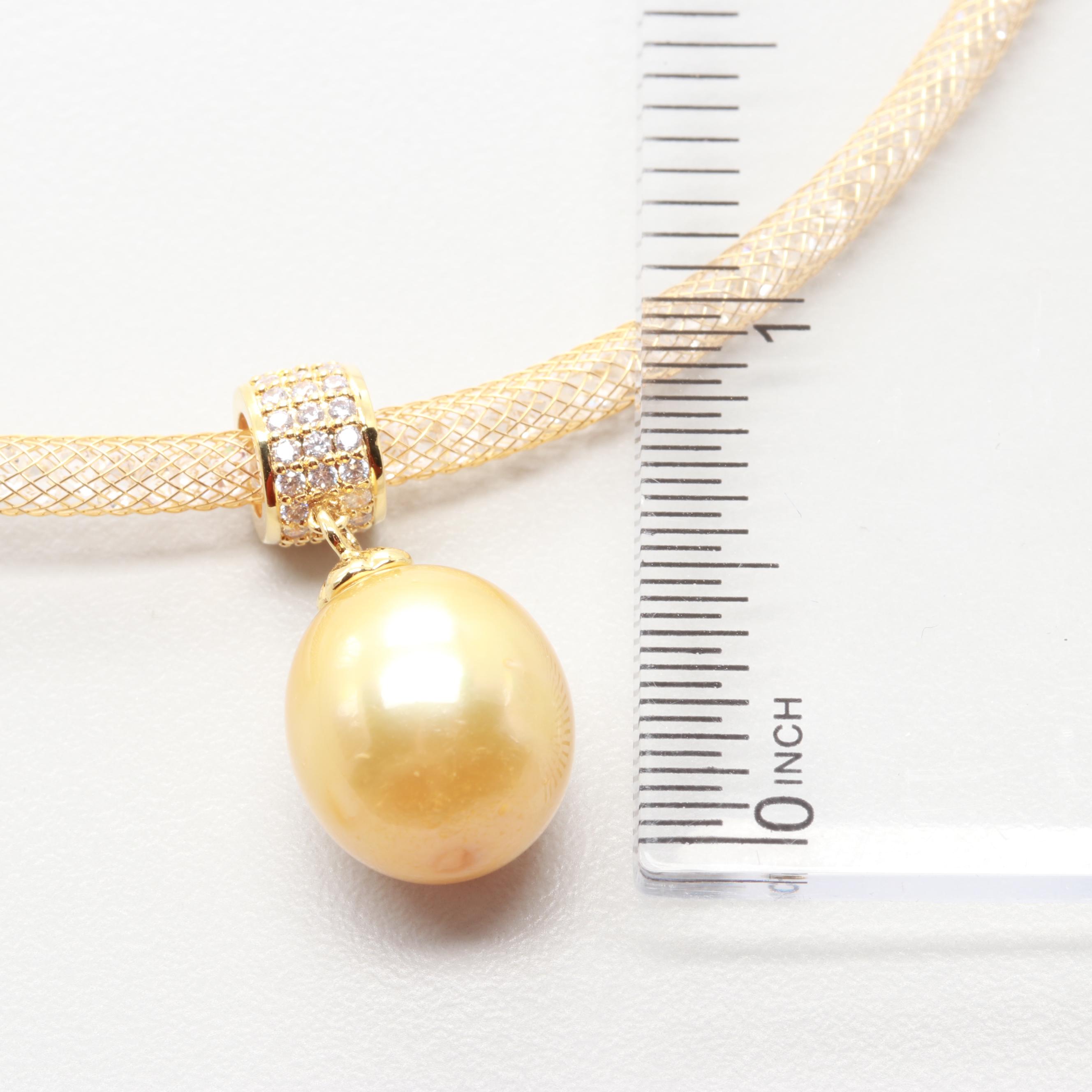 Gold Tone Cultured Pearl and Cubic Zirconia Necklace